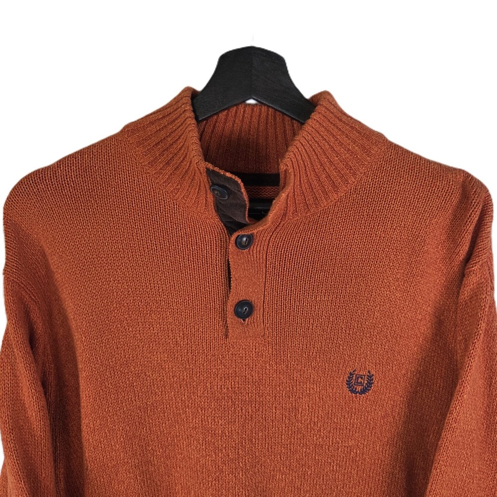 Chaps Men's Large Cotton Sweater Rust Orange Patch Elbow Mock Neck